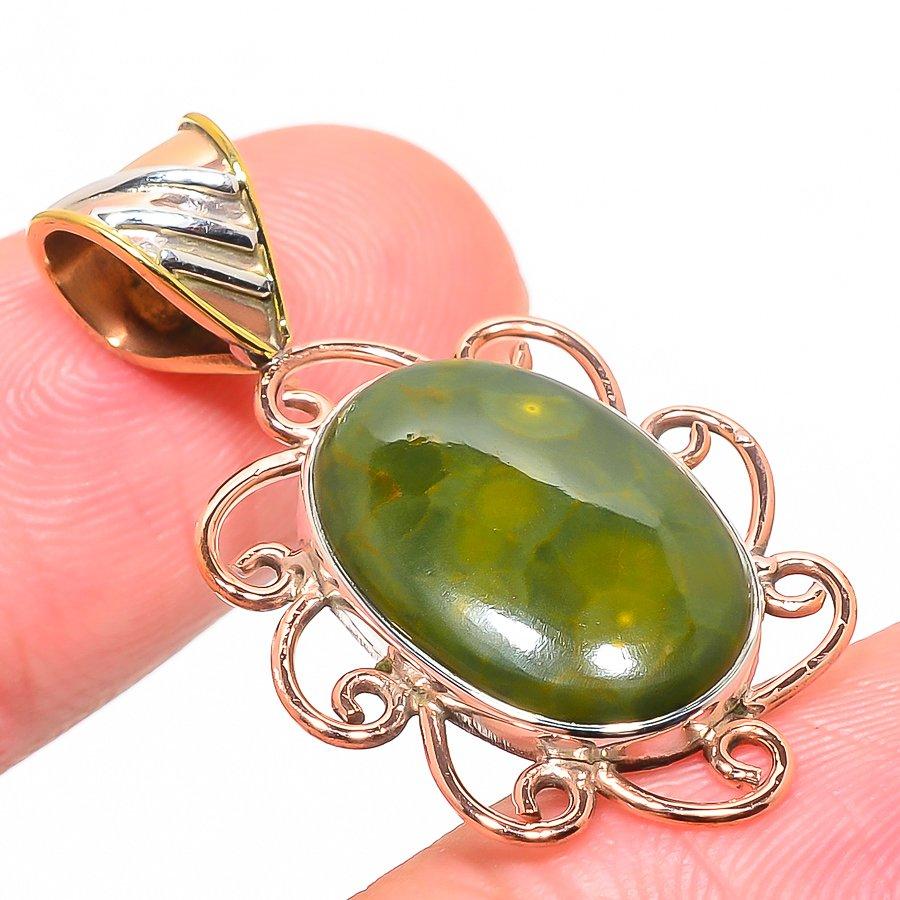 Natürlicher Ozeanjaspis Zweifarbig 925 Massiv Sterlingsilber Geschenk Anhänger 1,30" d8l37