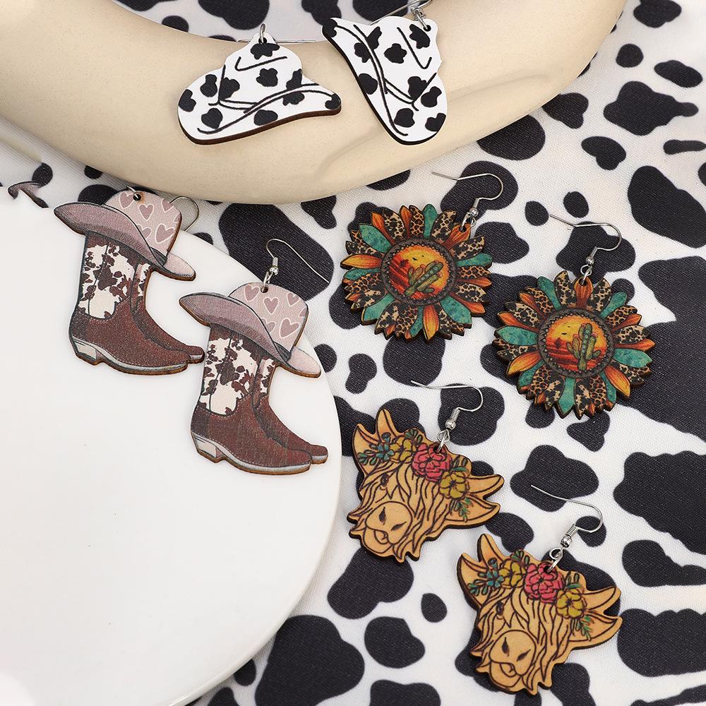 Western Cowboy Style Earrings Set: Fun Fashion with Hats, Shoes, Flowers, and Cacti Design for Women