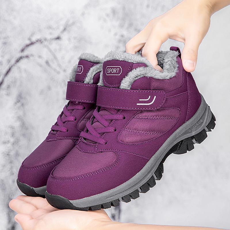 Женские хлопковые туфли плюс бархат теплые уличные спортивные прогулочные туфли кожаные — фото 4