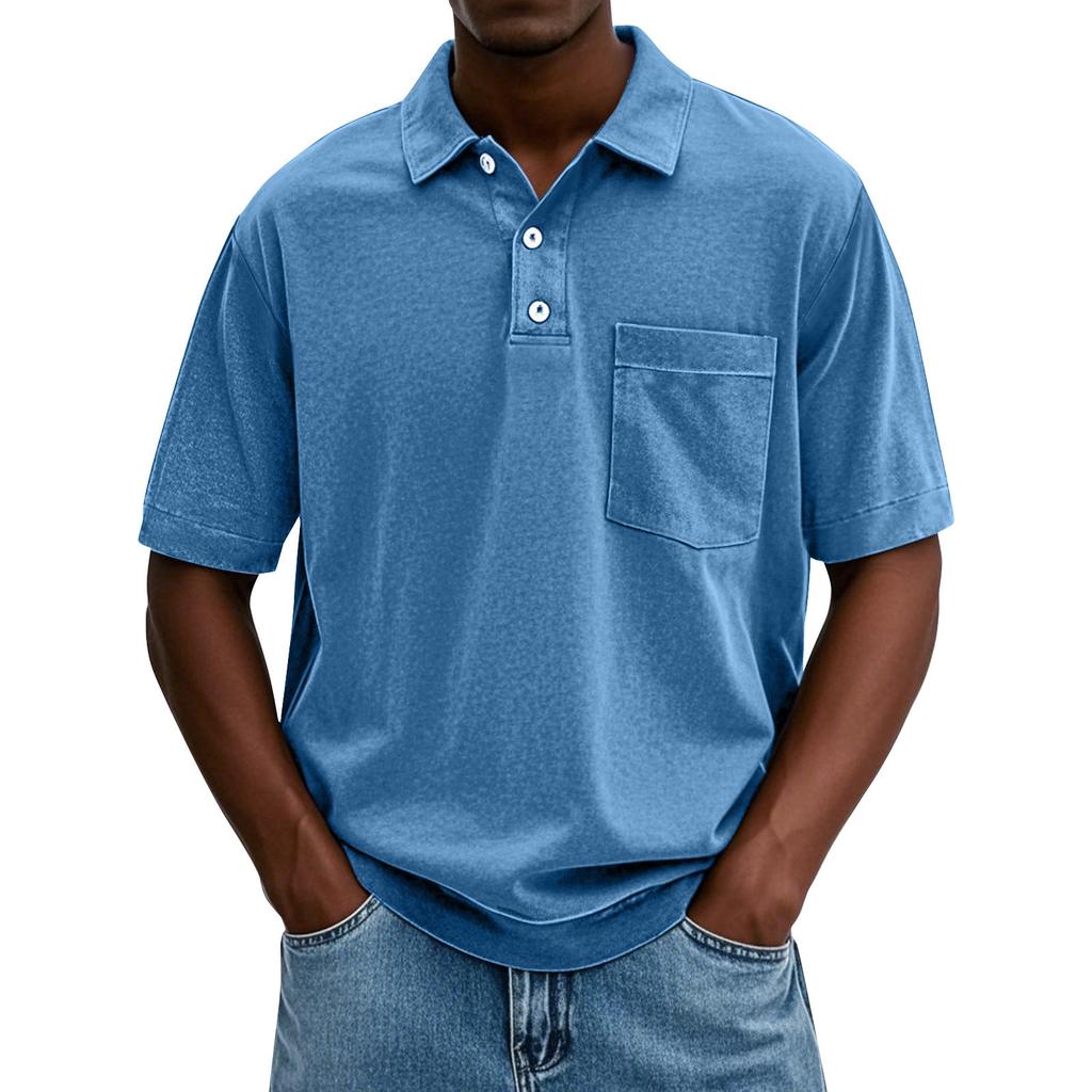 Men's Summer Color Button Collar Short Sleeve Tops Men's Casual Loose Fashion Tops