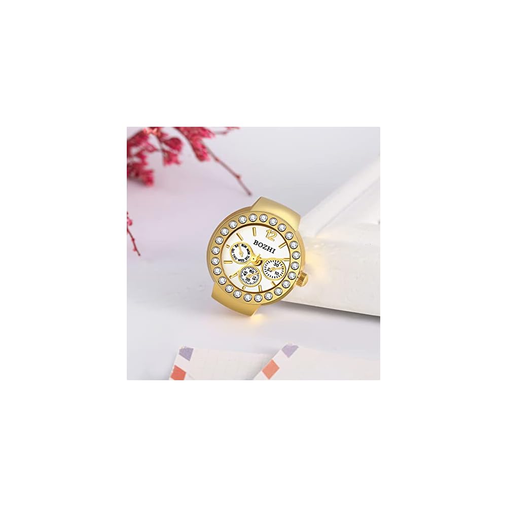 Jewelrywe Women's Ring Watch with Numeric Dial, Decorative Design, Couples Style Gold