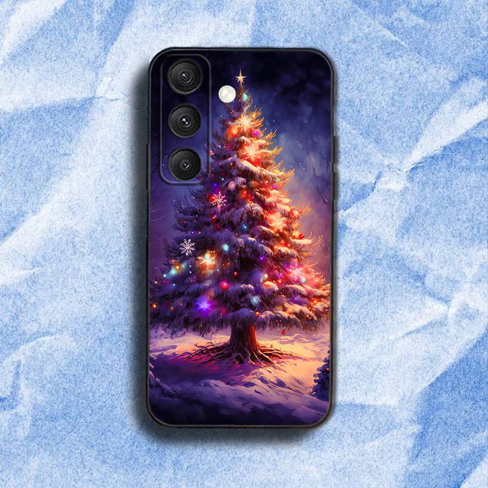 Santa Claus Christmas Tree Phone Case For Samsung S 25,24,23,22,30,21,10,9,Ultra,Plus,Lite,FE,4,5G Black Soft Case