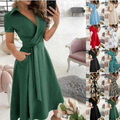 Modna Sukienka Bodycon z Dekoltem V i Krótkim Rękawem z Nadrukiem na Wiosnę/Lato 2021