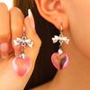 Sweet Cool Bowknot Earings Glass Love Heart Dangle Earrings Pendant Ear Rings Jewelry Punk Accessory for Women and Girls