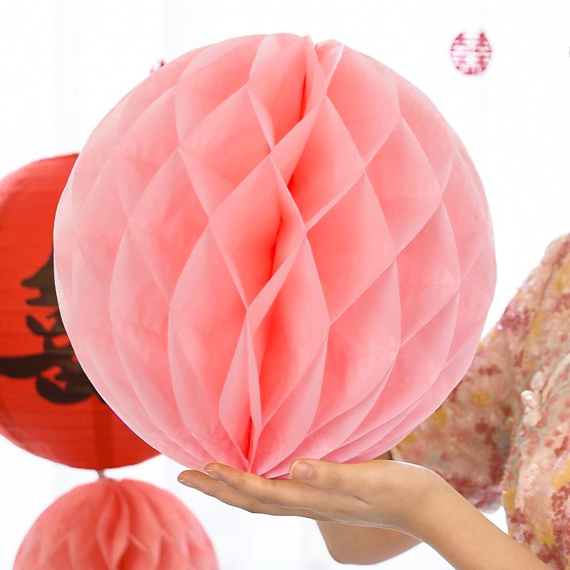 Wedding Double Happiness Garland & Lantern Set with Honeycomb Ball Columns for Background Decor