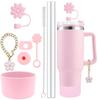 Cup Accessories for Stanley Set of 9, 2 Straw and Brush and 1 Flower Charm Chain 3 Spill Proof Stopper Flowers Straw Cover Boot