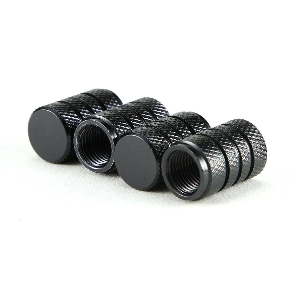 4pcs Knurling Style Tire Valve Caps Aluminum Silver Car Bike Wheel Stem Air Valve Caps Tire Pressure Cap Accessory Valve Stems 1