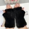 Winter Gloves for Women Natural Mink Fur Knitted Fingerless Solid Warm Elastic Gloves
