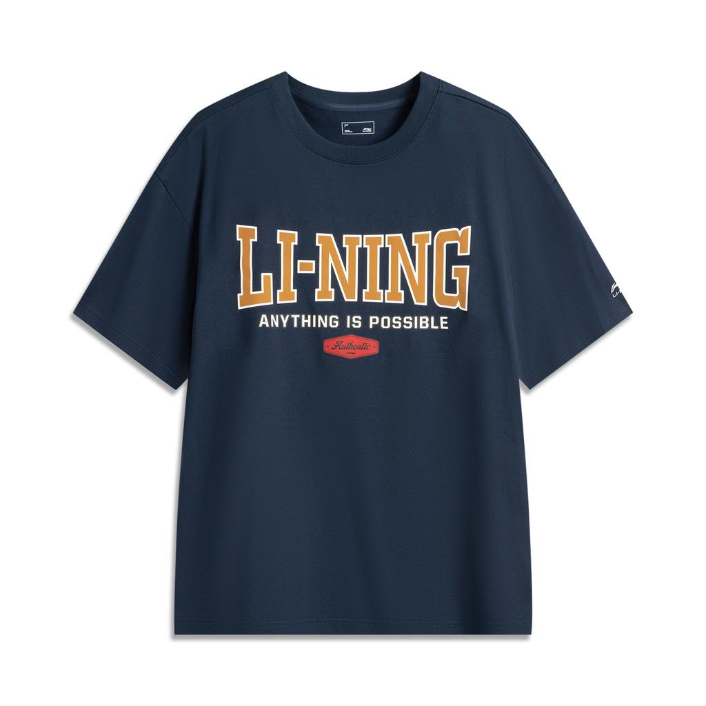 Li-Ning Sport Lifestyle Series High Street American Vintage Casual Simple Solid Color Round Neck Pullover Loose Short Sleeve T-Shirt AHSV261-3