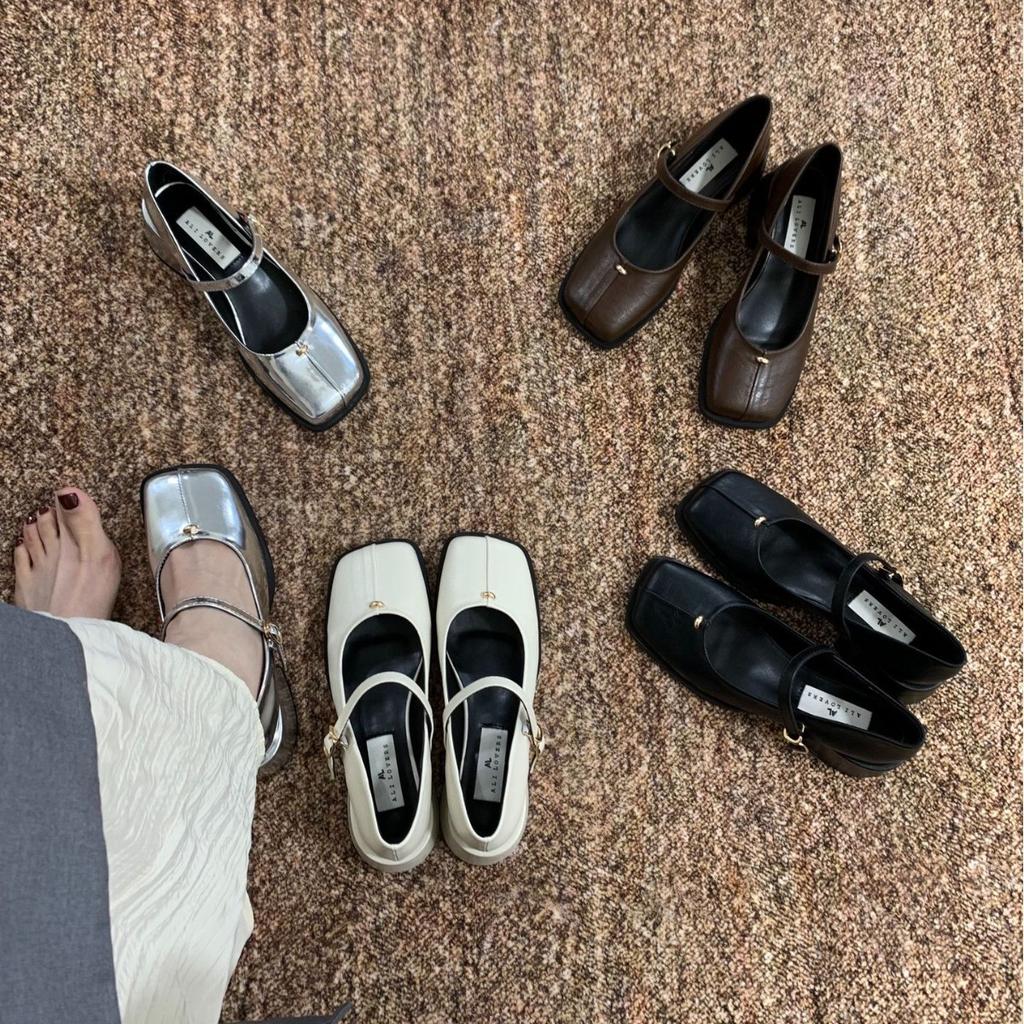 2025 spring and autumn new fashion versatile French thick heel high heels women's shoes square head evening single shoes Mary