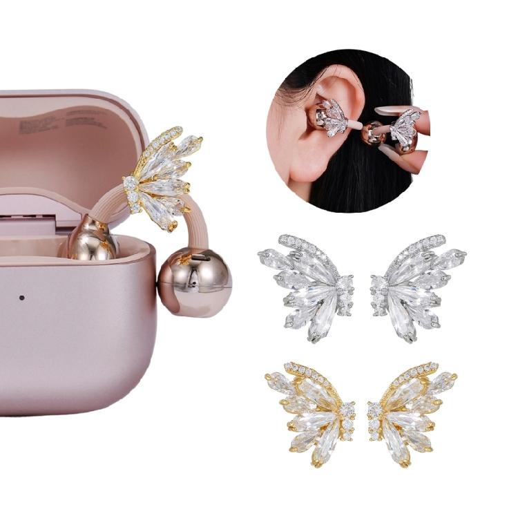 Clip-On Charm Earbud Jewelry 1Pair with Butterfly Design for Freeclip 1/2 Earphone Ear Clip for Travel, Parties, and Gift