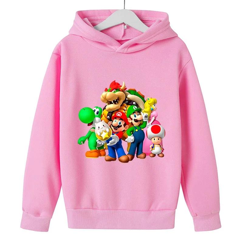 MINISO Girls Game Mario bros Hoodies Kids Baby Child Cartoon Tops Spring Children Long Sleeve Print Sweatshirt Autumn Boys Pullovers