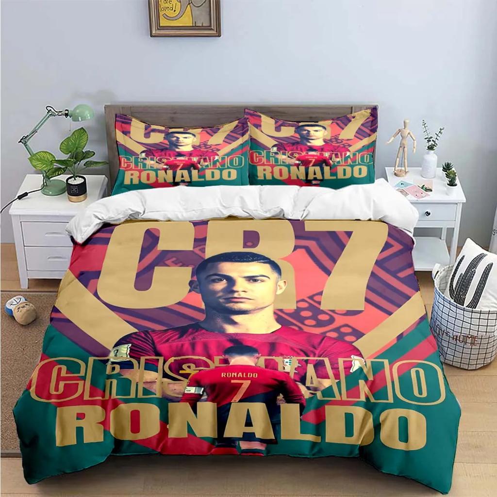 Set de așternuturi de modă cu imprimeu Fotbalist M-Messi R-Ronaldo Huse de pilotă Plapumă Pat Tineri Copii Fete Băieți Cadou de Lux