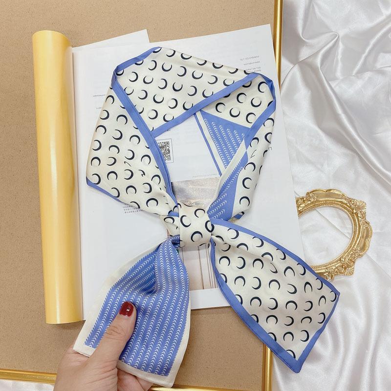 Print Flower Small Scarf For Women Handle Bag Ribbons Fashion Head Scarf Small Long Skinny Scarves Headbands