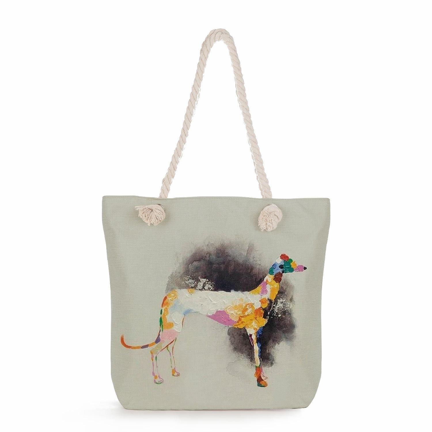 Dog print thick rope single-shoulder beach bag 7297