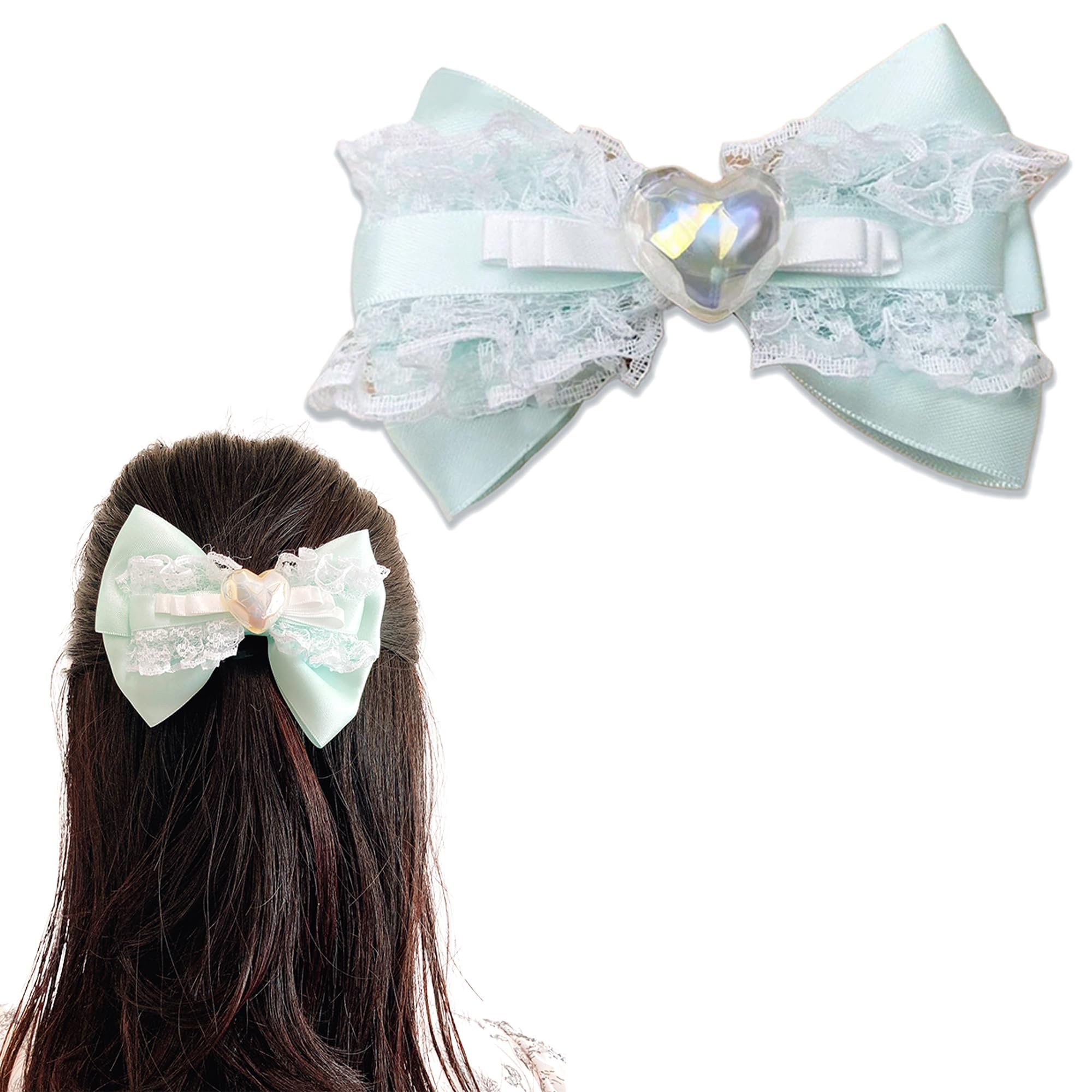 Pastel Heart Ribbon Clip, Mint [Used]