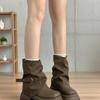 Short Maillard Martin Boots Women's Autumn and Winter New Brown British Retro Round Head Platform Pants Boots