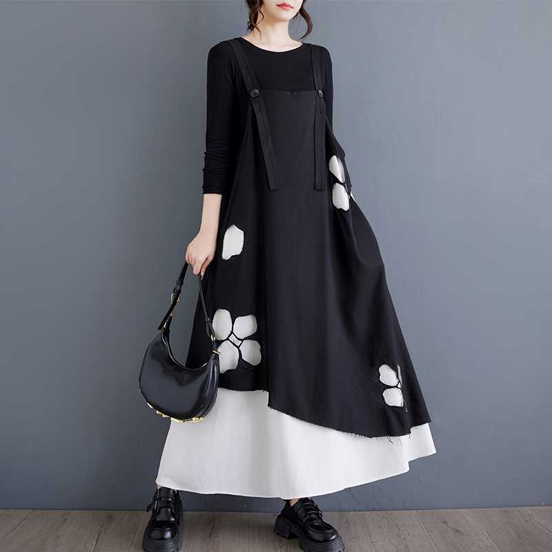 

Temperament Loose Plus Size Вышивка Сращивание Платья Холтер One Size чёрный