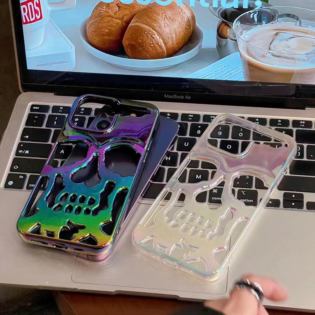 Luxury Skeleton Skull Case for iPhone 16 11 12 13 14 15 Pro Max Phone Shockproof Back Cover Camera Full Protect Hollow Funda