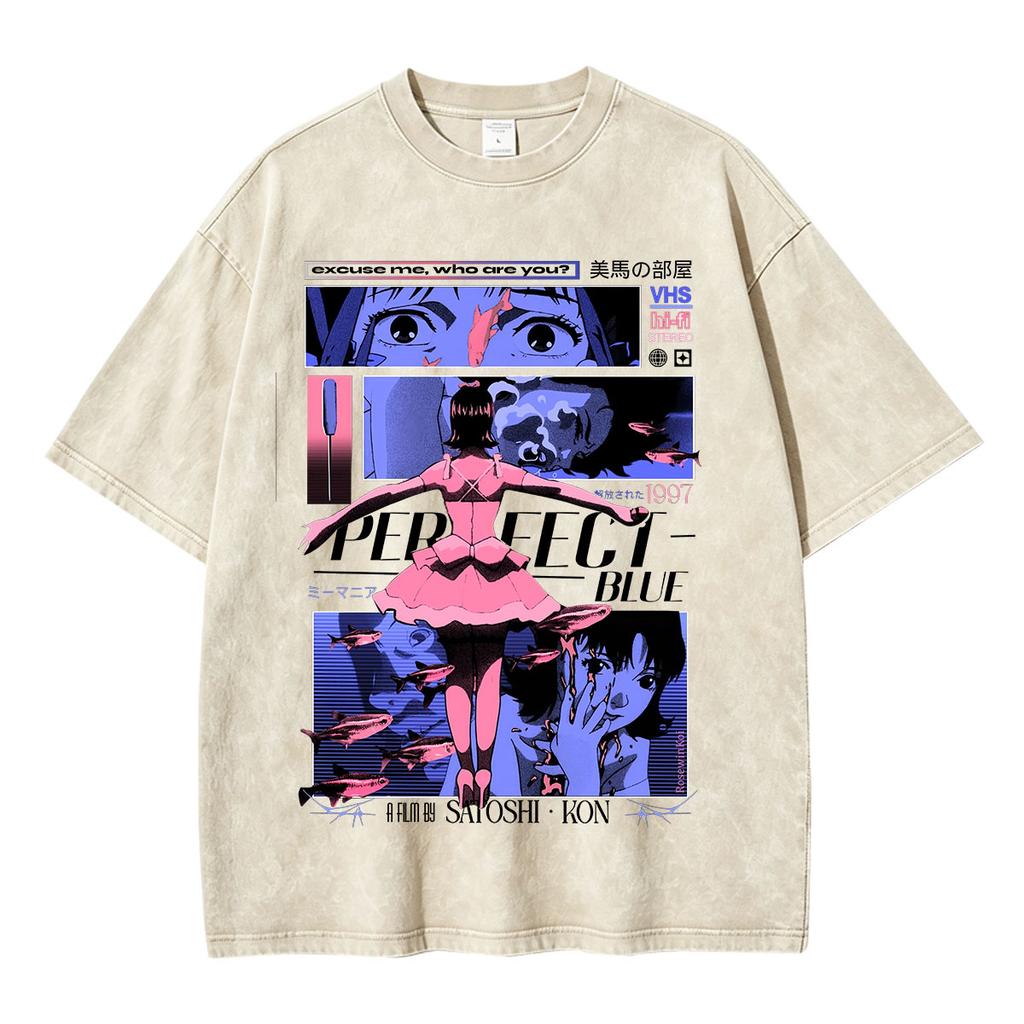 Anime Perfect Blue Mima Kirigoe Vintage Washed Tshirts Unisex Unisex Clothing Fashion Harajuku Oversized Short Sleeve T Shirts Tops