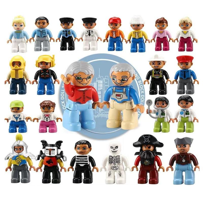 Big Building Blocks Boy Girls Family Policemen Figures Doll Compatible Duplos Children Kids Self Locking Bricks Assemble Toys