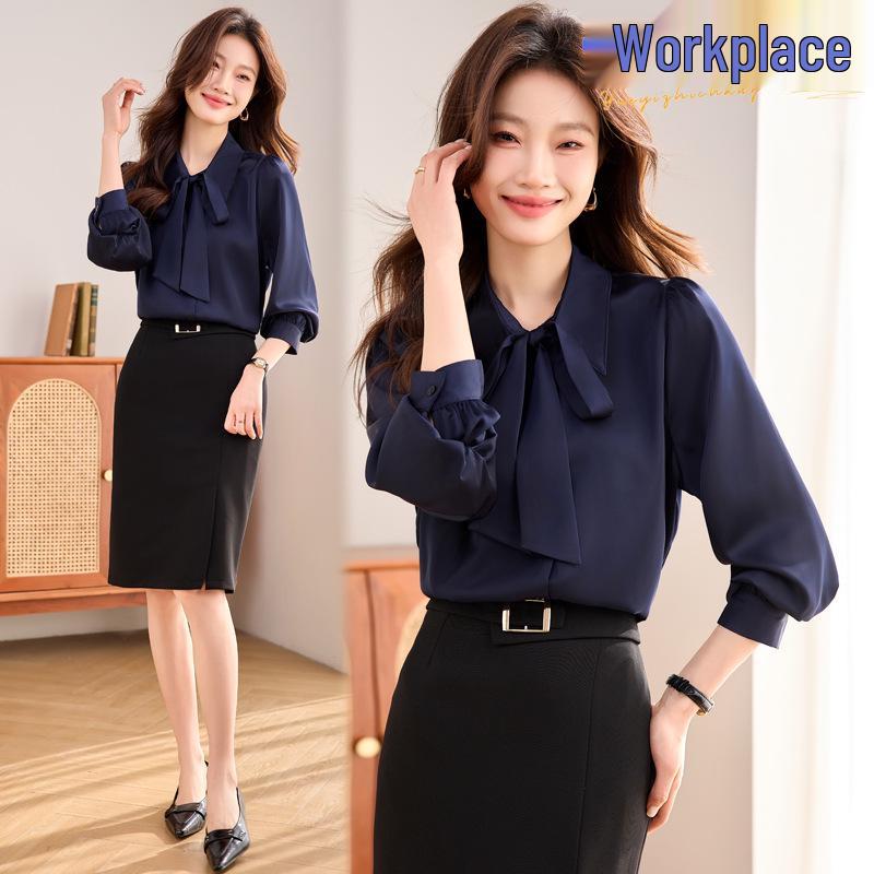 

Women s Blue Chiffon Shirt with French Chic Back Design - Spring Workwear Set XXL