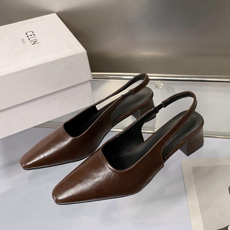 Fashion Designer Summer New Women Sandal Fashion Pointed Toe Shallow Slip on Ladies Elegant Slingback Shoes Thin Med Heel Dress Mules