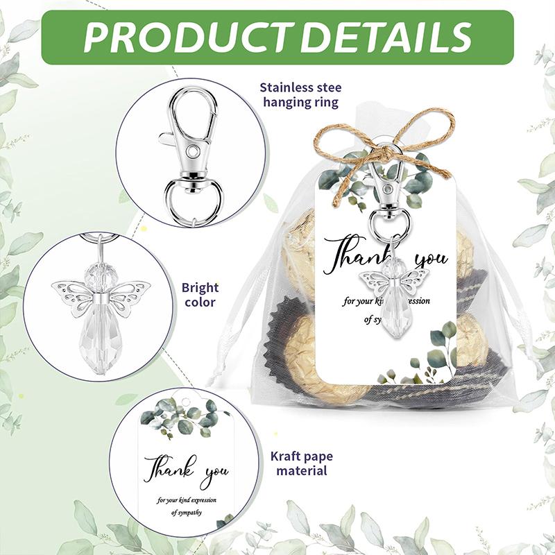 20 Set Funeral Favors, Celebration Of Life Favors Angel Keychains Organza Bags Sympathy Thank You Tags For Memorial Supplies