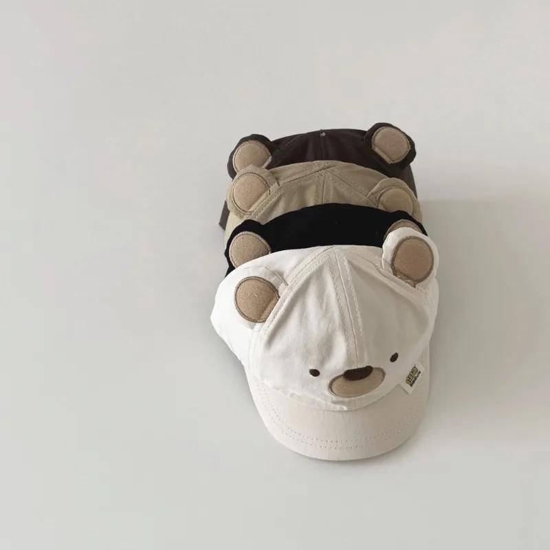 Korean Sporty Fashion Young Kids Baseball Cap Cute Cartoon Bear Peak Cap for Toddler Spring Travel Baby Sunshade Hat