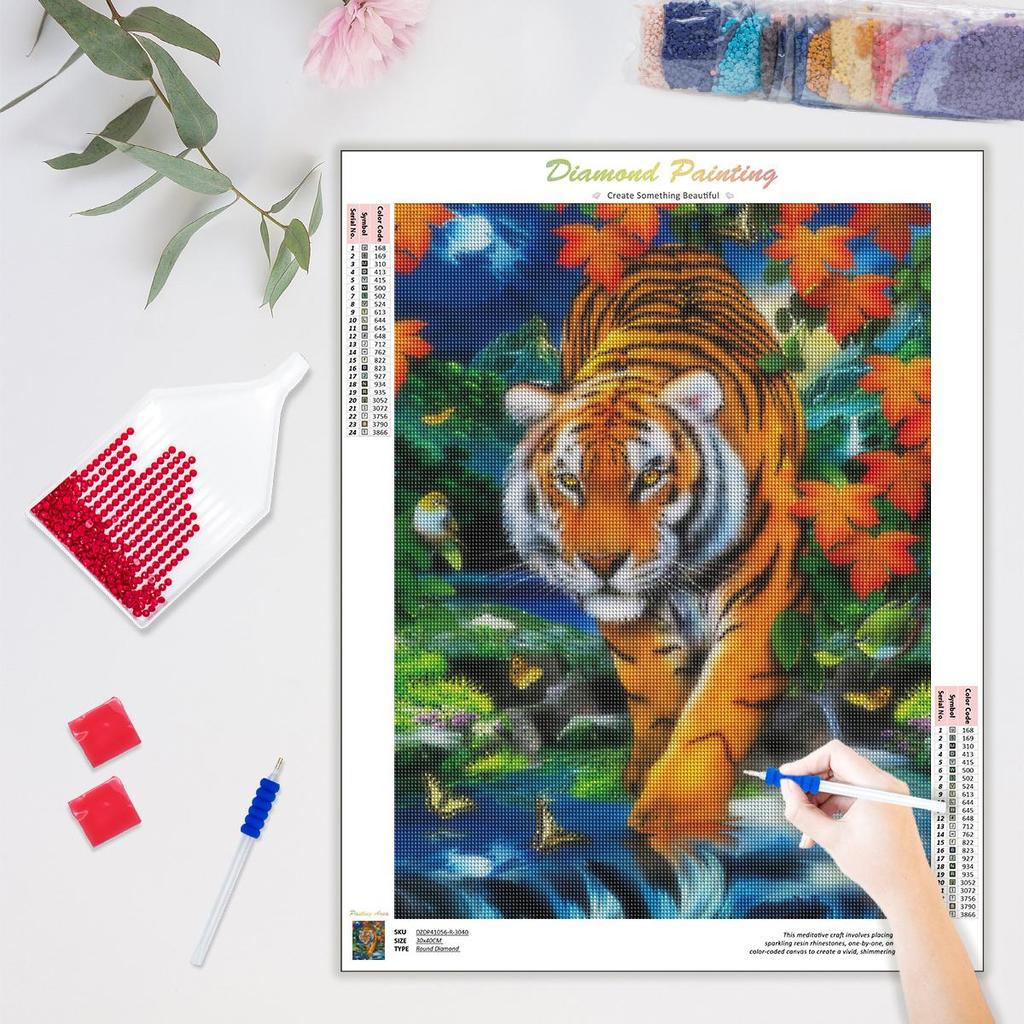 Diy Diamond Painting Full Round Kit Embroidery Mosaic Tiger Cross Stitch Rhinestone Wall Art 30x40cm