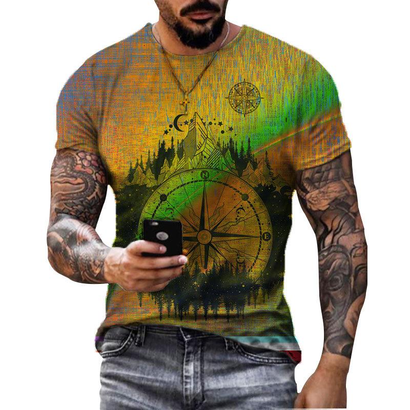 Retro Fashion Compass Compass Pattern 3D Printed Men's Street Loose T-shirt