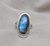 Blue Flash Labradorite Silver Ring: Handmade 925 Sterling Boho Jewelry