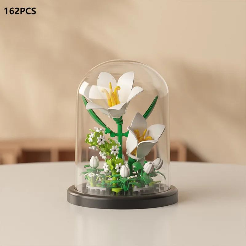 3D Eternal Bouquet Building Blocks MOC Flower Building Set - DIY Eternal Bouquet Display Box Brick Toy for Home Office Decor