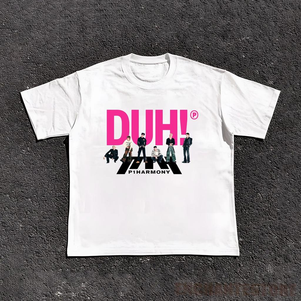 Summer Men P1Harmony 2026 DUH Same T-shirt Kpop Print Summer Short Sleeve Tee for Fans Men Women Clothing Streetwear T Shirts
