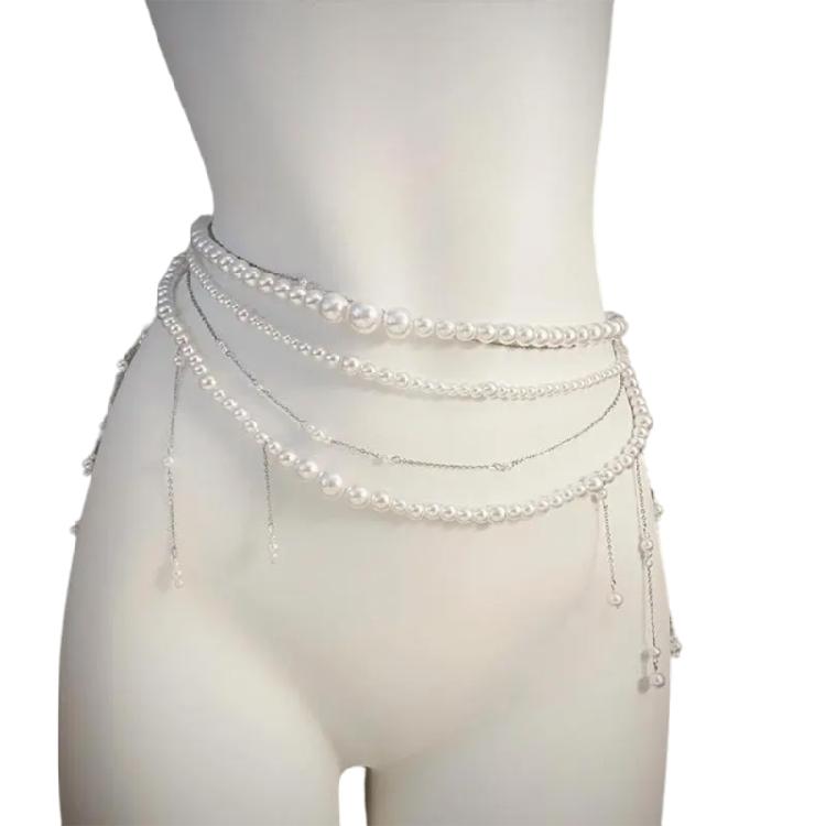 Elegant Waist Belt Aesthetic Stylish Charm Photo Props Belt for Jeans Dress Belt Body Jewelry Pearls Chain