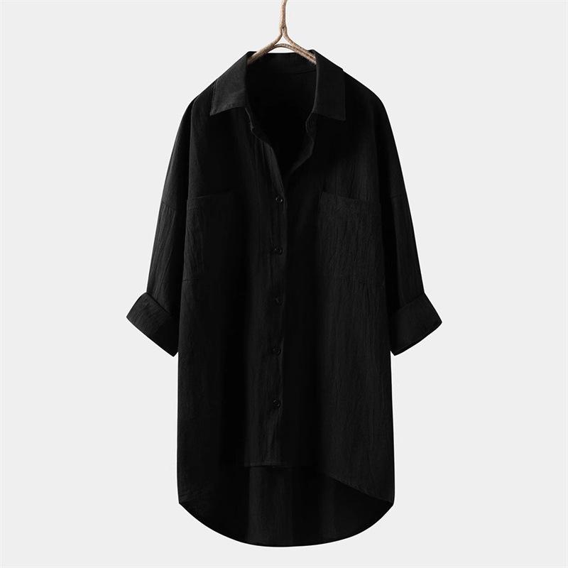 2025 Damen Freizeit Baumwolle Leinen Strickjacke - Einfarbig, Langarm, Doppelpattentaschen Hemd