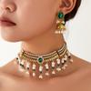 Böhmisches Retro-Halsketten- und Ohrring-Set, Leichter Geometrischer Schmuck für Damen