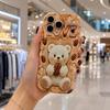 Teddy Bear Coffee Bean LOVE Rhinestone Wavy Edge Phone Case For iPhone 16 15 14 Pro Max 13 12 11 Mini XR XS SE 2020 7 8 Plus Air Cover