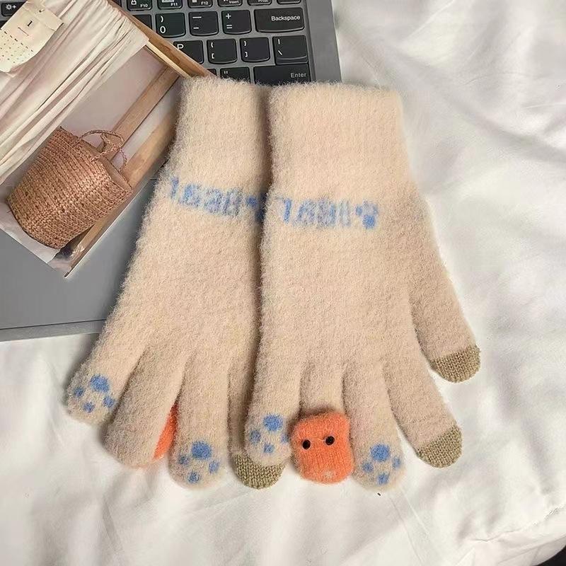 Gloves winter female cute velvet warm cold touch screen soft girl cycling student five fingers riding autumn and winter