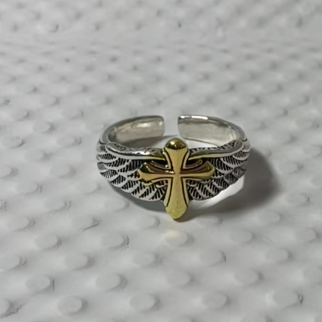 Men's Korean Retro Winged Cross Hip Hop Open Ring