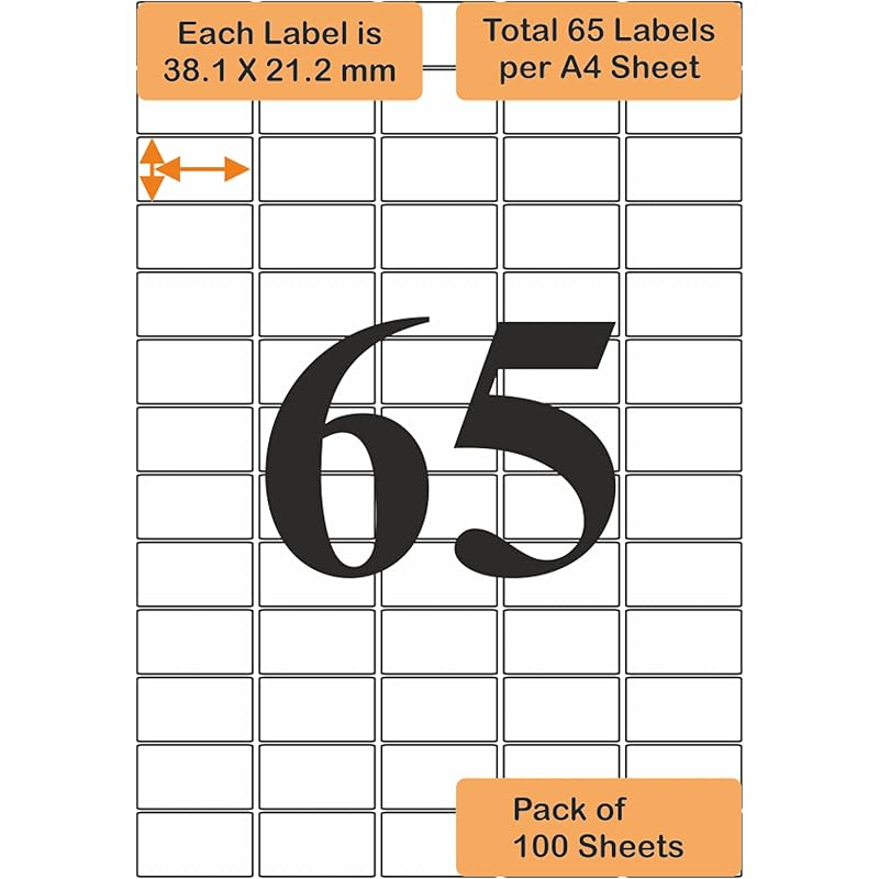 

Oddy A4 Paper Label Stickers for Laser & Inkjet Printers | 65 Labels Per Sheet - Pack of 100 Sheets | for Shipping, Addr 1.500.83 білий