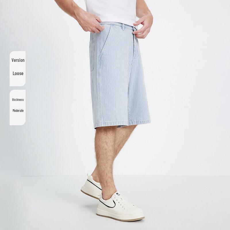 Navigare Men's Striped Loose Straight Denim Shorts