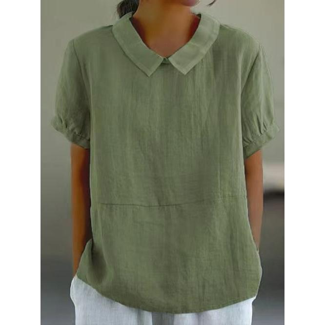 Loose Lapel Shirt Women's Short-sleeved Cotton Top