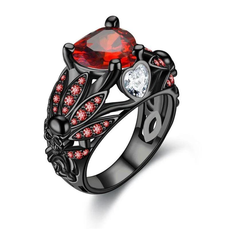 Gothic Black Skull Ring for Women, Purple Crystal CZ Stone, High Quality Statement Ring, Christmas Gift Jewelry for Women