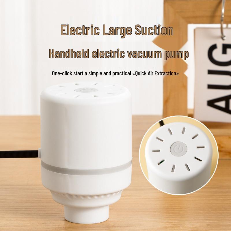 Universal Plug-in Air Pump for Vacuum Compression Bags, 110V US/EU Standard, Efficient Air Extraction for Household Use.