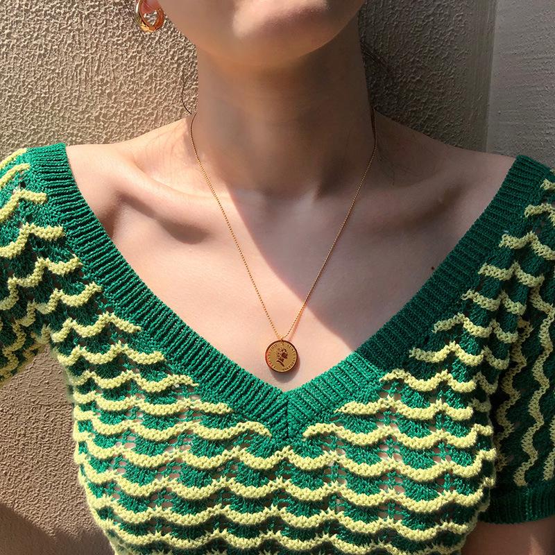 Gold Heart Letter Coin Necklace - Retro European American Style for Women