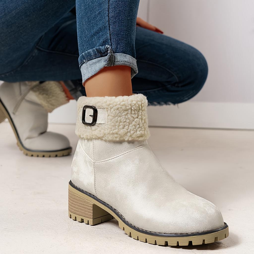 Comfortable Elegant Fleece-Lined Winter Shoes with Soft Furry Collar, Heighten Non-Slip Lightweight Round Toe Winter Boots for Commuting