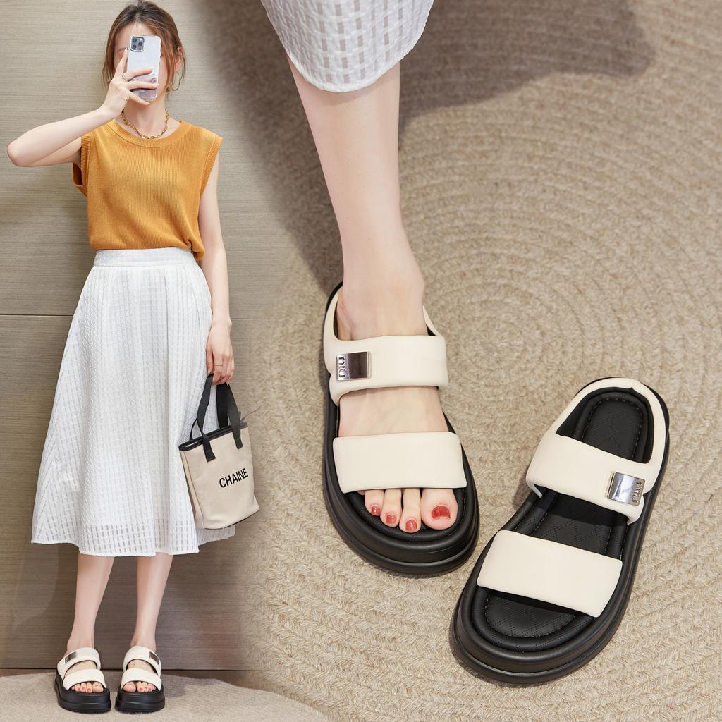 Slippers women wear summer new thick bottom heightening clouds casual versatile sports one word cool slippers