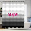 Bathroom Decor Shower Curtain Striped Pattern Print Monogram Custom Name Wedding Gift For Girls Pink M W (Black / W