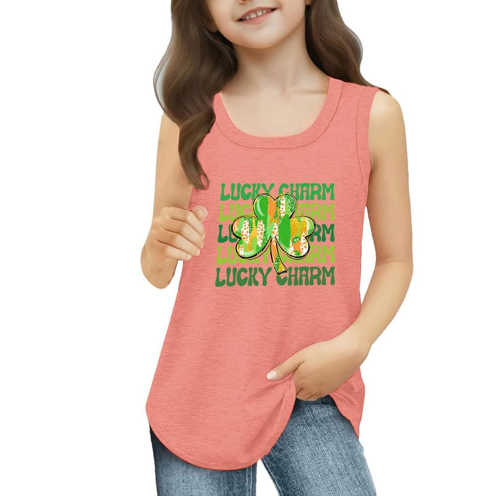 Dziewczęce Koszulki Bez Rękawów na Lato z Okrągłym Dekoltem Top Tank St. dzień Patryka